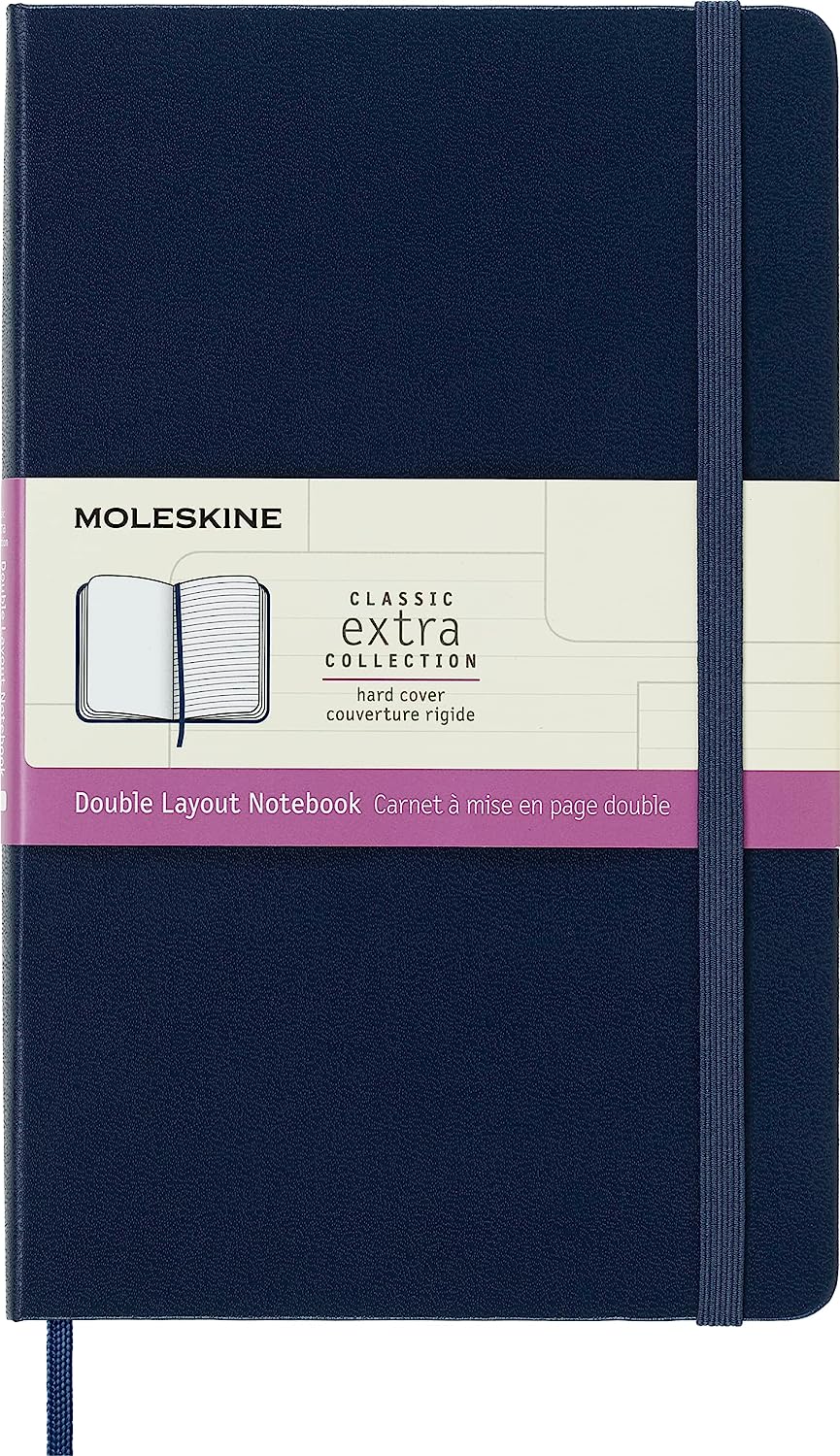 Moleskine Carnet classique couverture rigide grand 5 x 825 double mise en page ligneuni bleu saphir 240 pages