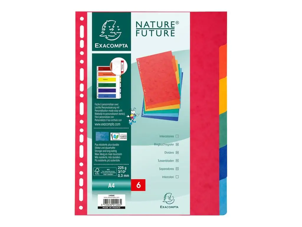 Lot de 6 intercalaires A4 - Nature Future - Carton - Exacompta