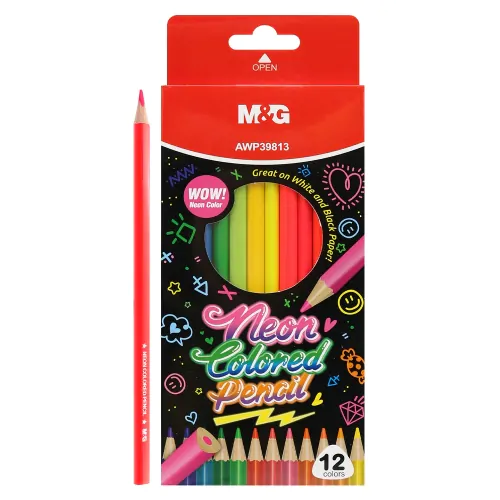 m g triangular crayons set of 12 neon colours 1